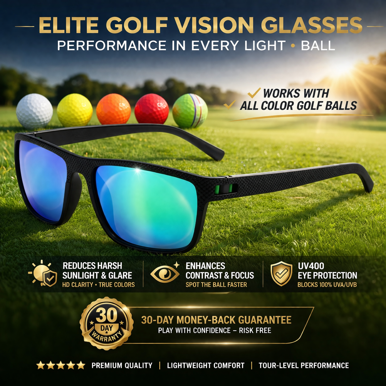 Golf Ball Finding Glasses — Polarized Contrast Lens